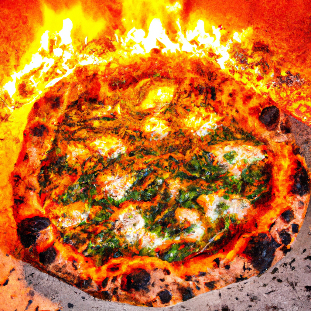 Hand-tossed saffron pizza fresh out of a wood-fired oven with bubbling cheese and Indian spices