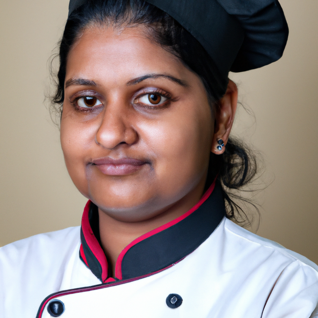 Executive Chef Mira Sharma, neutral backdrop portrait